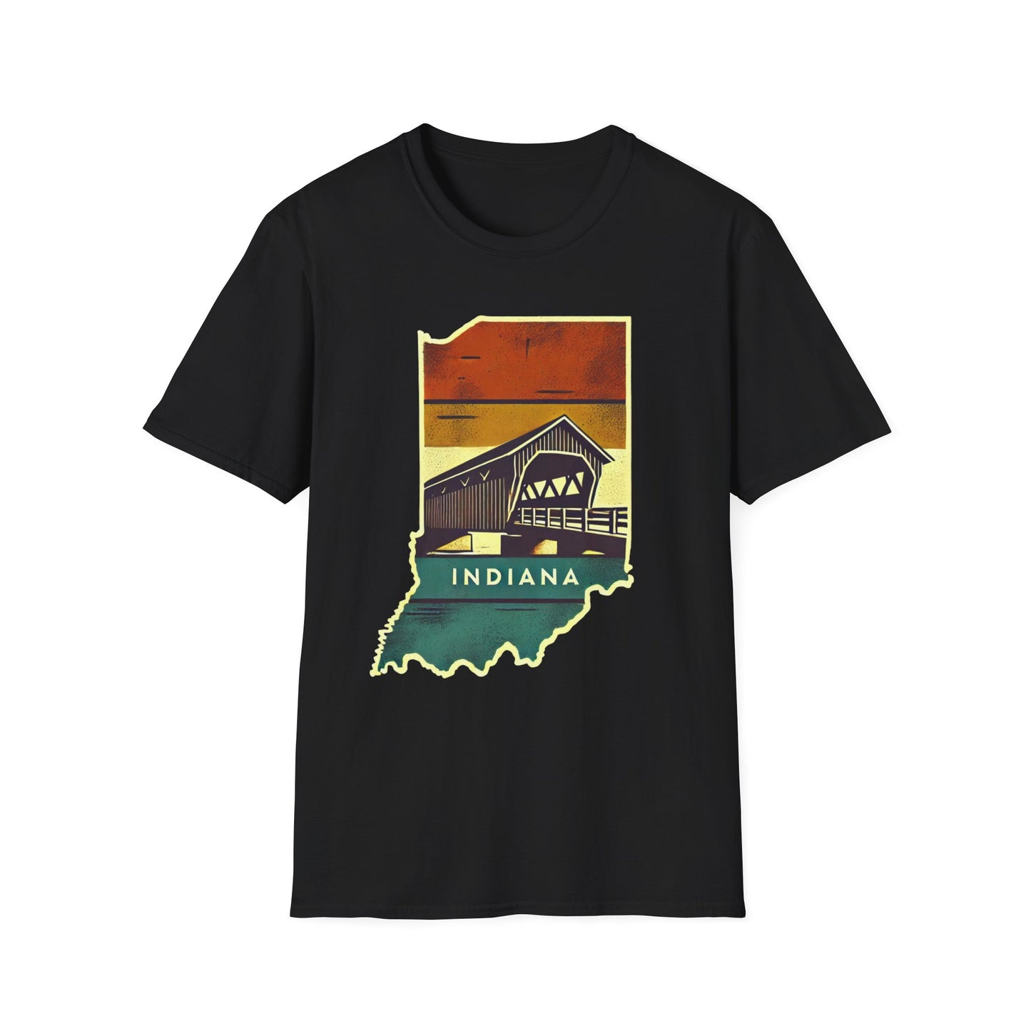 Indiana Covered Bridge Unisex Softstyle T-Shirt - Vintage State Graphic Tee