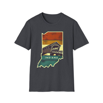 Indiana Covered Bridge Unisex Softstyle T-Shirt - Vintage State Graphic Tee