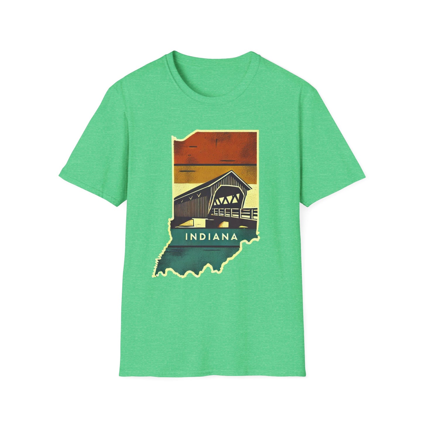 Indiana Covered Bridge Unisex Softstyle T-Shirt - Vintage State Graphic Tee