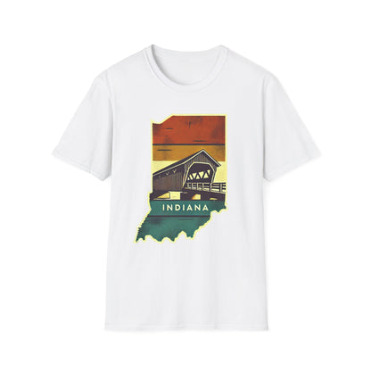 Indiana Covered Bridge Unisex Softstyle T-Shirt - Vintage State Graphic Tee