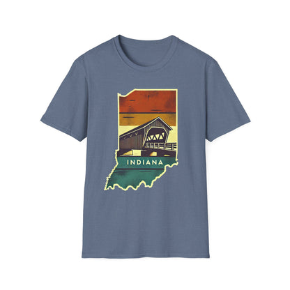 Indiana Covered Bridge Unisex Softstyle T-Shirt - Vintage State Graphic Tee